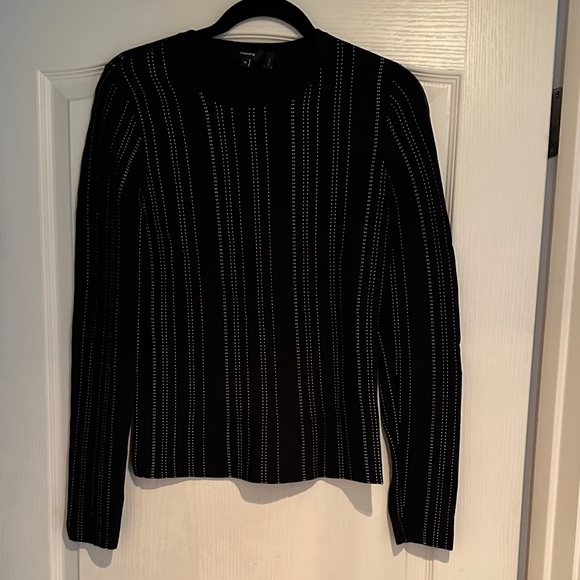 Theory Black and White Striped Crew Neck Sweater - Picture 1 of 4